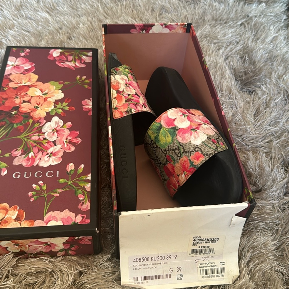 Gucci GG Blooms multi color Supreme Slide Sandals sz 39
